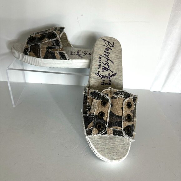 Blowfish Malibu Superfoam Soak Camo Canvas Green Tan Size 7.5 Slides Slip-on - Picture 2 of 9